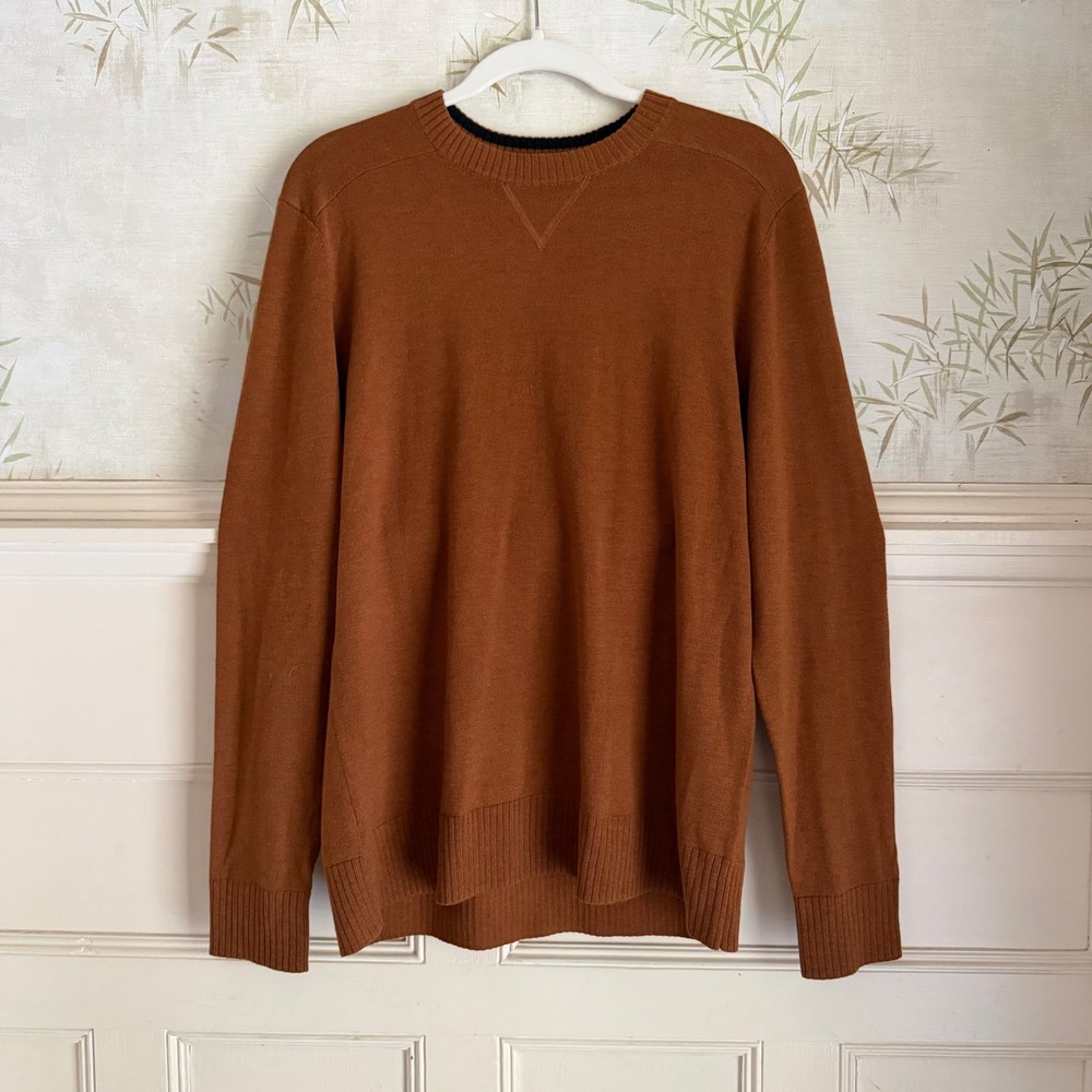 Smartwool Sweater Rust Orange Brown Wool Blend Crew Neck Pullover Ribbed L